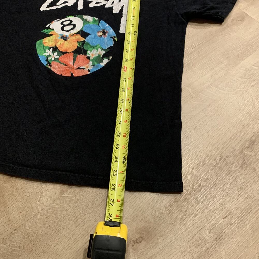 Vintage Stussy Floral 8-Ball T-Shirt Mens Medium M Black Eight Ball Graphic Logo - Picture 7 of 7